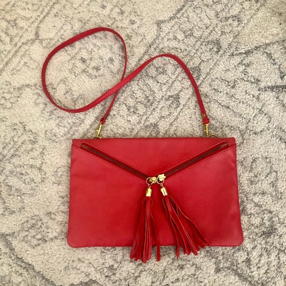 Laura Di Maggio Handbags - Red Fringe Leather Convertible Purse